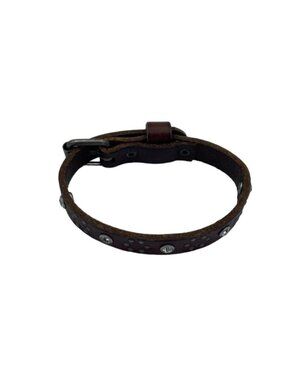 Brown Leather Bracelet With Rhinestone Accents Adjustable Buckle 7-9 in